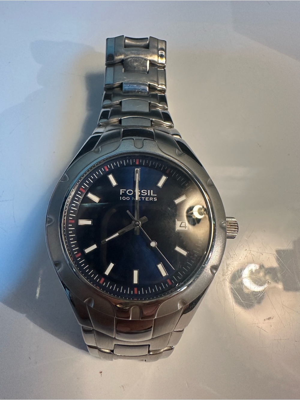 Fossil Men’s Silver Bracelet Watch with Black Dial